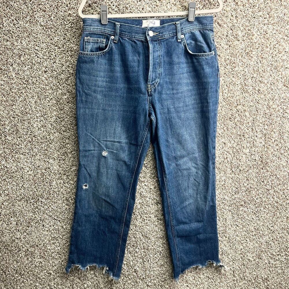 We The Free Jeans Women’s 29 Maggie Mid-Rise Straight-Leg Button Fly Distressed